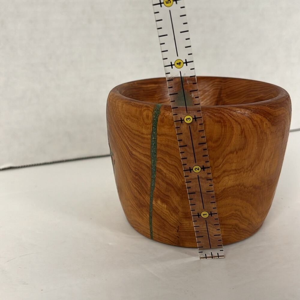 Decorative Wooden Bowl with Green Inlay Hand Crafted Shilling 4x3 Inch - Picture 8 of 8